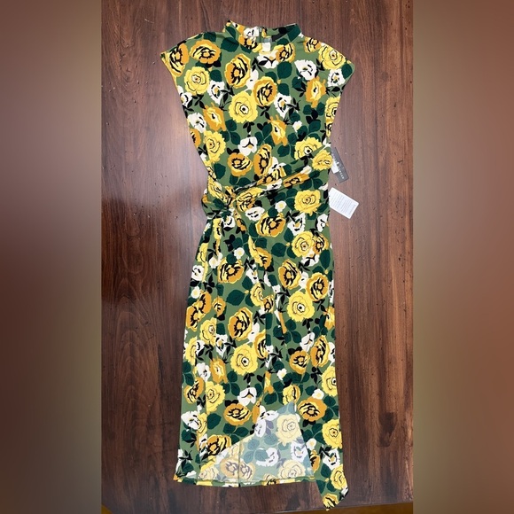 Donna Morgan Garden Floral Midi Dress Size 2 Wrap Front Asymmetrical Hem Spring - Picture 4 of 16